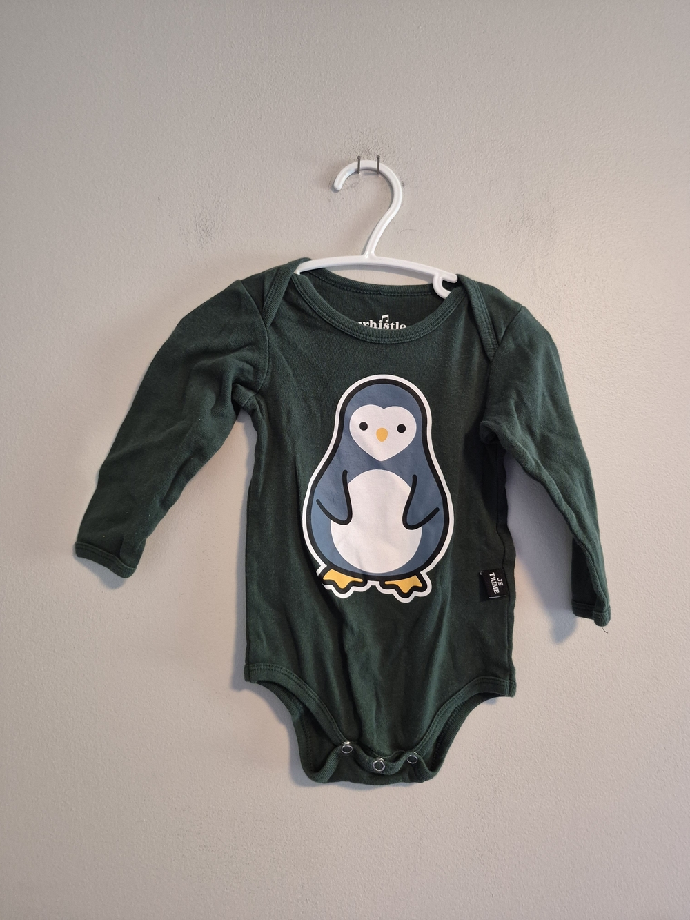 Whistle & Flute 6/12m Dark Green Penguin Long Sleeve Onesie